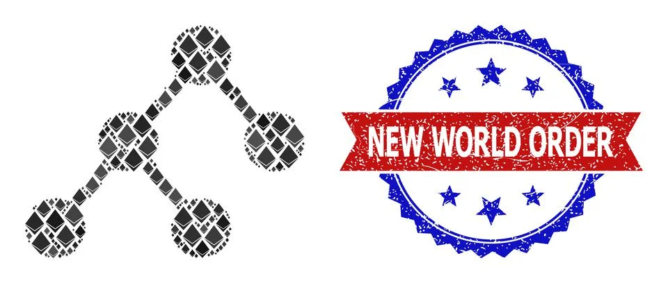 Ethereum Collage Binary Structure Icon and Distress Bicolor New World Order Stockillustratie