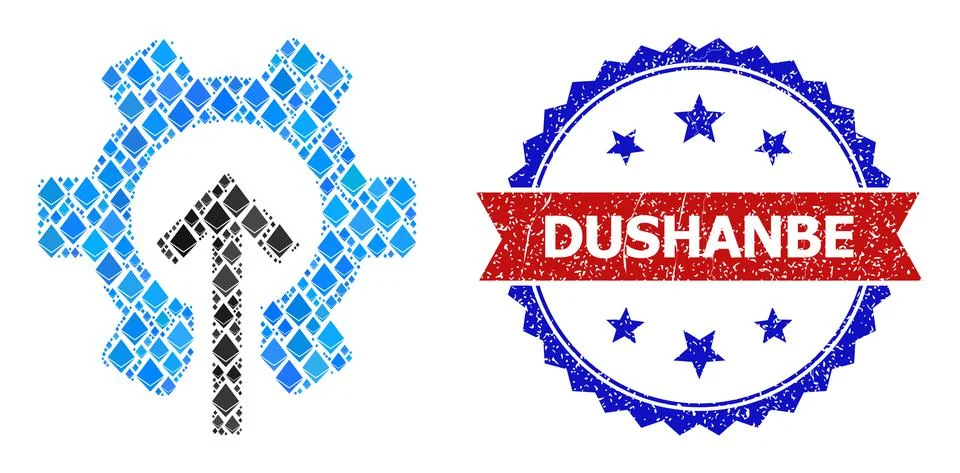Ethereum Composition Gear Integration Icon and Grunge Bicolor Dushanbe Watermark Illustrazione stock
