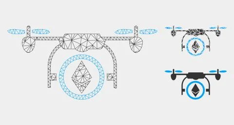 Ethereum Copter Vector Mesh 2D Model and Triangle Mosaic Icon Stock Illustration