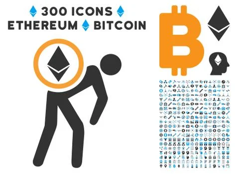 Ethereum Courier Man Flat Icon with Clip Art Stock Illustration
