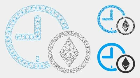 Ethereum Credit Clock Vector Mesh Carcass Model and Triangle Mosaic Icon Stock Illustration