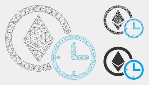 Ethereum Credit Clock Vector Mesh Wire Frame Model and Triangle Mosaic Icon Stock Illustration