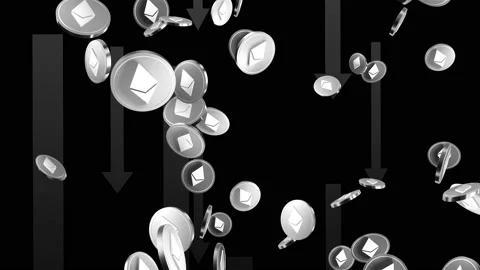 Ethereum crypto coin token with falling down arrow loop animation Stock Footage 160557504