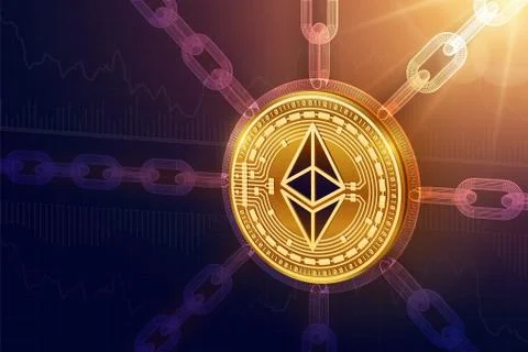 Ethereum. Crypto currency. Block chain. 3D isometric Physical Ethereum coin w Stock Illustration