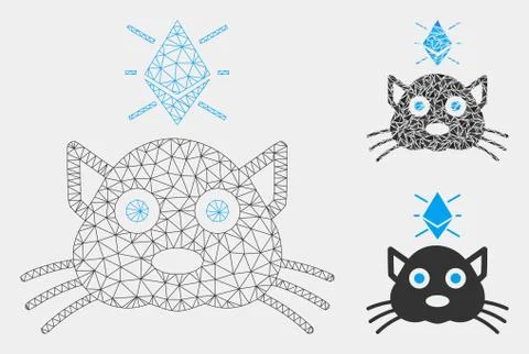 Ethereum Crypto Kitty Vector Mesh Wire Frame Model and Triangle Mosaic Icon Stock Illustration