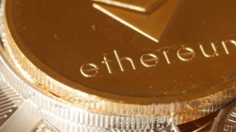 Ethereum cryptocurrency coin rotating, macro Stock-Footage 88424728