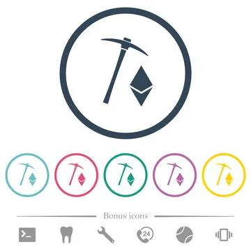 Ethereum cryptocurrency mining flat color icons in round outlines Stock-Illustration