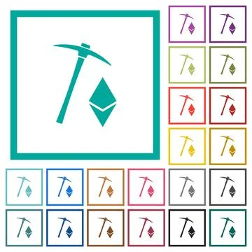 Ethereum cryptocurrency mining flat color icons with quadrant frames Stock-Illustration