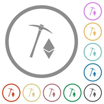 Ethereum cryptocurrency mining flat icons with outlines Stock-Illustration