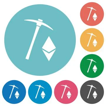 Ethereum cryptocurrency mining flat round icons Stock-Illustration