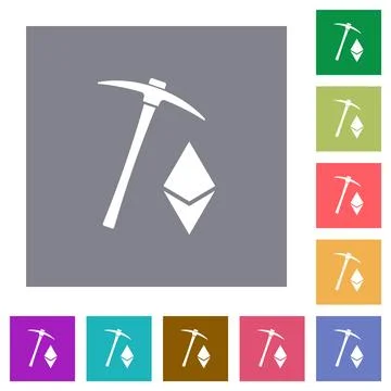 Ethereum cryptocurrency mining square flat icons Stock-Illustration
