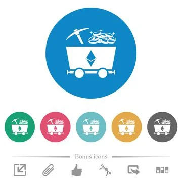 Ethereum cryptocurrency mining with treasure flat round icons Stock-Illustration