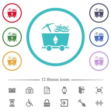 Ethereum cryptocurrency mining with treasure flat color icons in circle shape Stock-Illustration