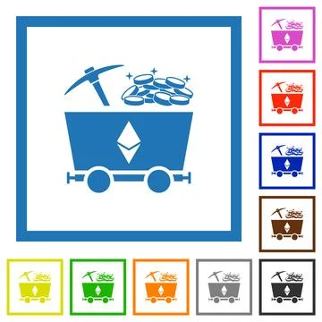 Ethereum cryptocurrency mining with treasure flat framed icons Stock-Illustration