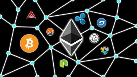 Ethereum Cryptocurrency Network Concept Black Background Stock Illustration