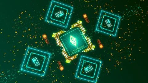 Ethereum cryptocurrency sign on the digital background. Financial theme Stock Illustration