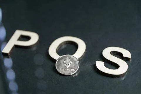 Ethereum Cryptocurrency switching from POW, GPU mining to POS concept Stock Photos