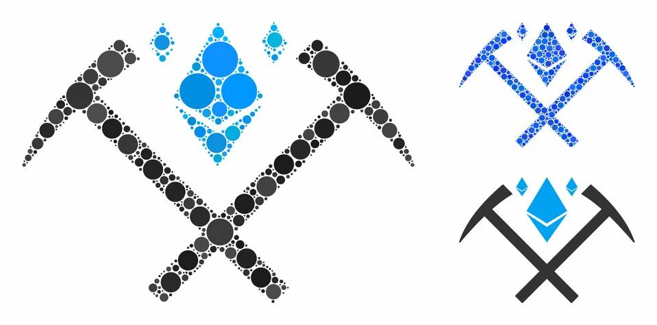 Ethereum Crystal Mining Hammers Composition Icon of Circles Illustrazione stock