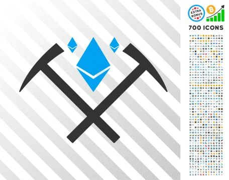 Ethereum Crystal Mining Hammers Flat Icon with Bonus イラスト素材