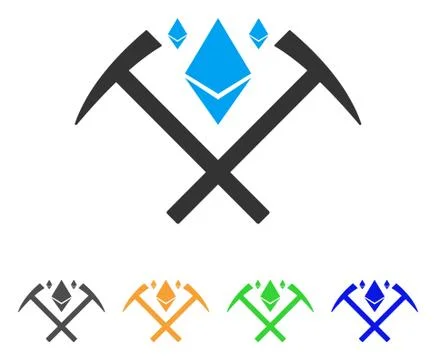 Ethereum Crystal Mining Hammers Vector Icon Stock Illustration