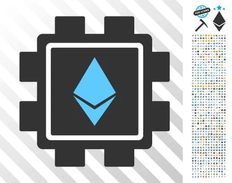 Ethereum Crystal Mining Pool Flat Icon with Bonus Stock Illustration
