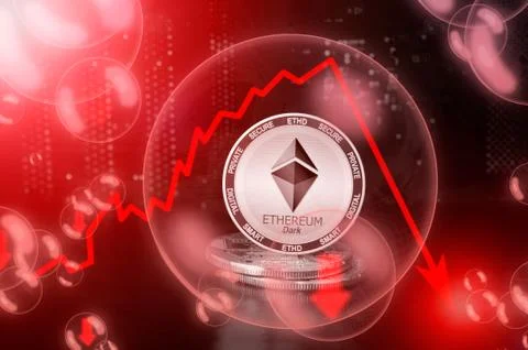 Ethereum Dark in a soap bubble. Down drop crash bubble Stock Illustration