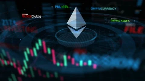 Ethereum decentralized cryptocurrency digital encryption, ETH, 4k Stock Footage 157315389