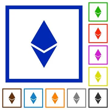 Ethereum digital cryptocurrency flat framed icons Illustrazione stock