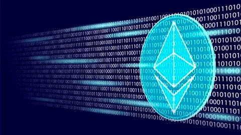 Ethereum digital cryptocurrency sign binary code number. Big data information Stock Illustration