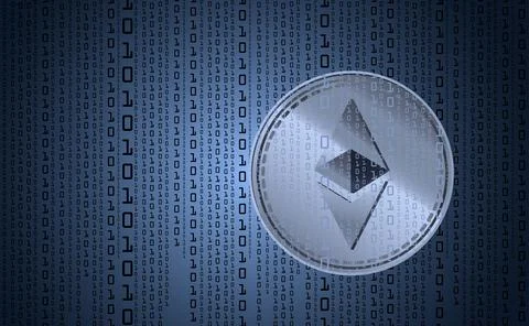 Ethereum digital cryptocurrency, sign binary code number. Background binary c 库存插图