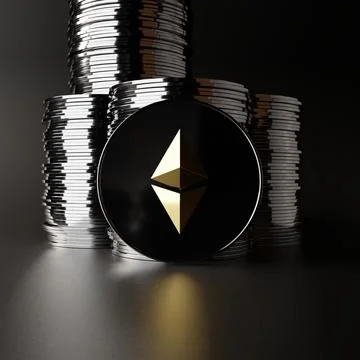 Ethereum ETH Cryptocurrency 3D Render Silver Gold Stock Illustration