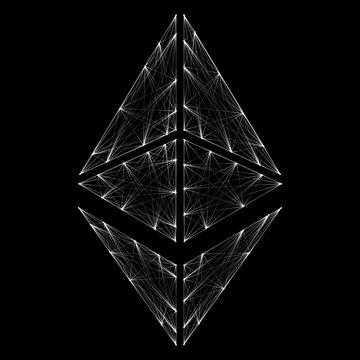 Ethereum ETH cryptocurrency token symbol, linear polygonal white coin icon Illustrazione stock