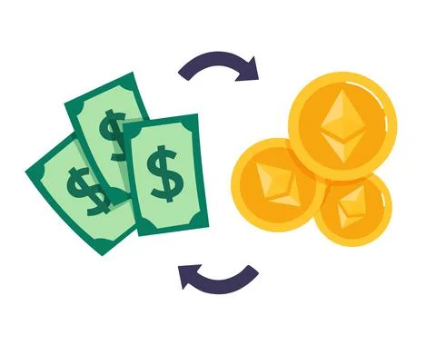 Ethereum exchange for dolar . Blockchain technologies, bitcoins, altcoins Stock Illustration