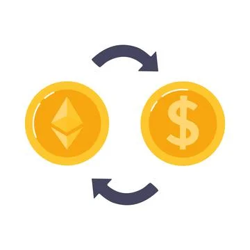 Ethereum exchange for dolar . Blockchain technologies, bitcoins, altcoins Stock Illustration
