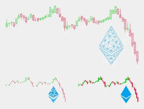 Ethereum Falling Chart Vector Mesh Wire Frame Model and Triangle Mosaic Icon 库存插图