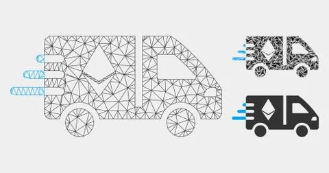 Ethereum Fast Delivery Car Vector Mesh 2D Model and Triangle Mosaic Icon Stock Illustration