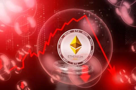 Ethereum Gold in a soap bubble. Down drop crash bubble Stock Illustration