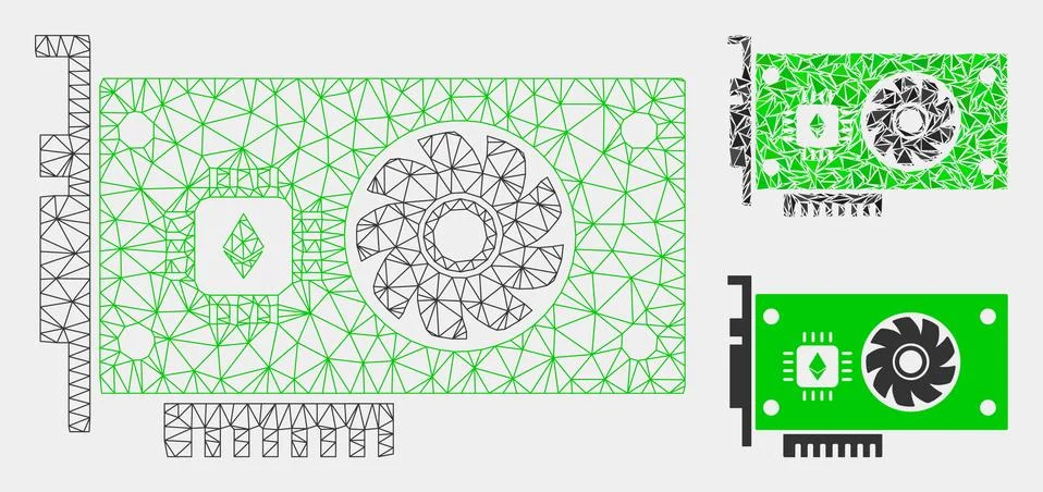 Ethereum GPU Videocard Vector Mesh Network Model and Triangle Mosaic Icon Stock Illustration