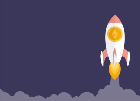 Ethereum is growing, concept with a rocket. Blockchain technologies, altcoins Stock Illustration
