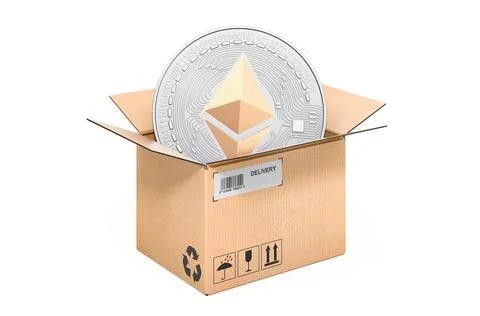 Ethereum inside cardboard box, 3D rendering Illustrazione stock