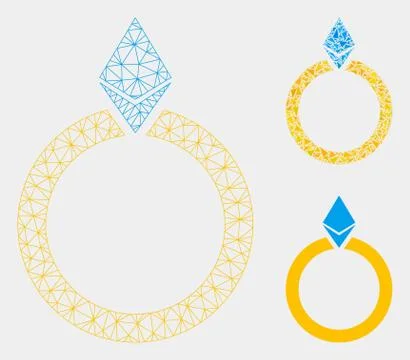 Ethereum Jewelry Ring Vector Mesh 2D Model and Triangle Mosaic Icon Stock Illustration