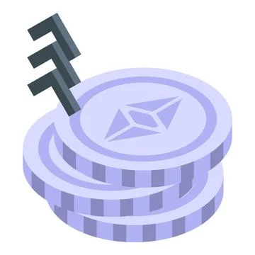 Ethereum key unlocking stack of cryptocurrency coins Stock Illustration