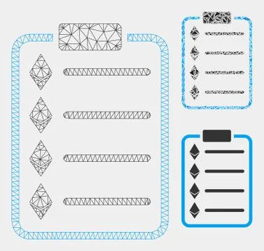 Ethereum List Pad Vector Mesh Carcass Model and Triangle Mosaic Icon Stock Illustration