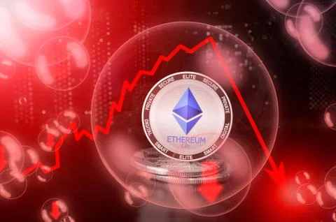Ethereum Lite in a soap bubble. Down drop crash bubble Stock Illustration