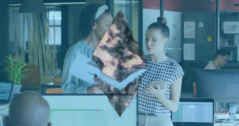 Ethereum logo animation over diverse business people working in modern office Stock Footage 305620097