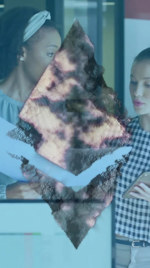 Ethereum logo animation over diverse business people working in modern office Stock Footage 319822571