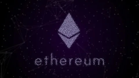 Ethereum logo digital currency with name, moving particles effect, digital money Stock Footage 111662829