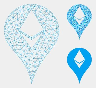 Ethereum Map Marker Vector Mesh 2D Model and Triangle Mosaic Icon Illustrazione stock