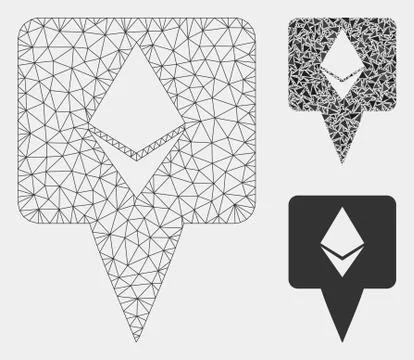 Ethereum Map Pointer Vector Mesh 2D Model and Triangle Mosaic Icon 스톡 일러스트
