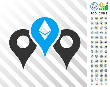 Ethereum Map Pointers Flat Icon with Bonus 스톡 일러스트